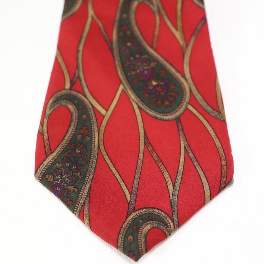 Chaps Ralph Lauren Silk Tie Mens 58 in Red Green Gold Weave Paisley Floral